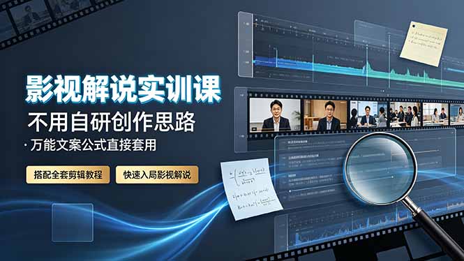 影视解说实训课:不用自研创作思路,万能文案公式直接套用,搭配全套剪辑教程,快速入局影视解说-源创文化