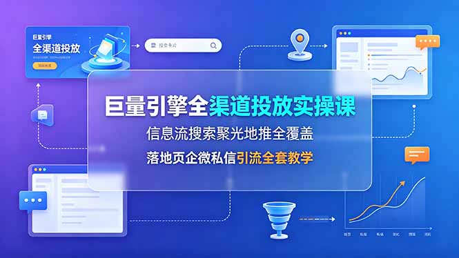 巨量引擎全渠道投放实操课，信息流搜索聚光地推全覆盖，落地页企微私信引流全套教学-源创文化