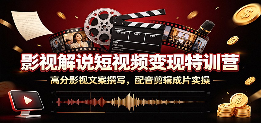 影视解说短视频变现特训营：高分影视文案撰写，配音剪辑成片实操-源创文化