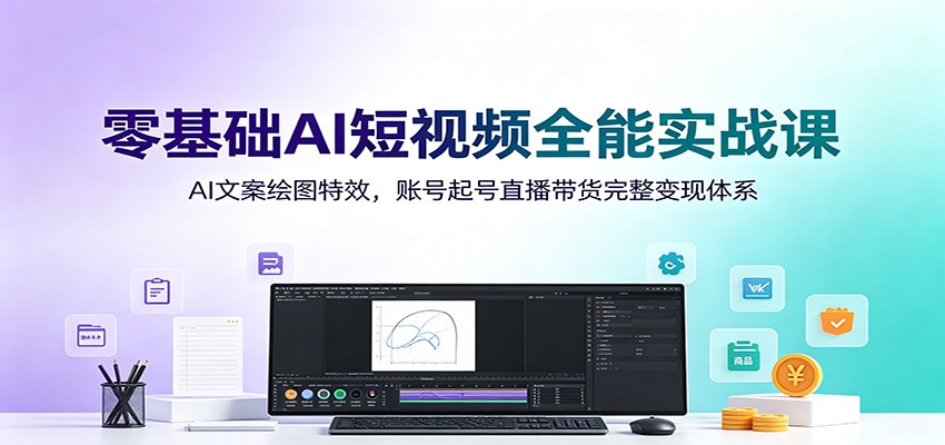 零基础AI短视频全能实战课：AI文案绘图特效，账号起号直播带货完整变现体系-源创文化