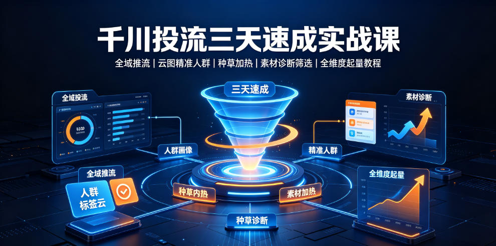 千川投流三天速成实战课｜全域推流、云图精准人群、种草加热、素材诊断筛选全维度起量教程-源创文化