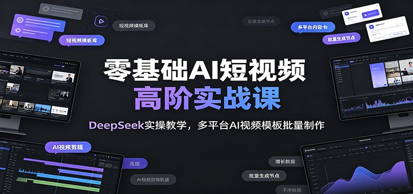 零基础AI短视频高阶实战课：DeepSeek实操教学，多平台AI视频模板批量制作-源创文化