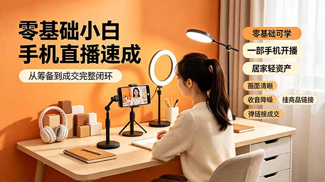 零基础小白手机直播速成,从筹备到成交完整闭环,适配苹果安卓系统,解决杂音卡顿留人难问题-源创文化