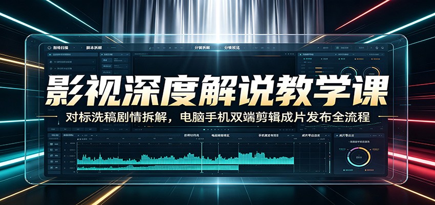 影视深度解说教学课：对标洗稿剧情拆解，电脑手机双端剪辑成片发布全流程-源创文化