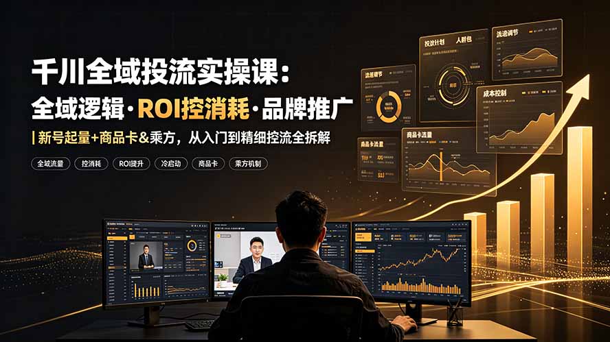 千川全域投流实操课：全域逻辑·ROI控消耗·品牌推广｜新号起量+商品卡&乘方，从入门到精细控流全拆解-源创文化