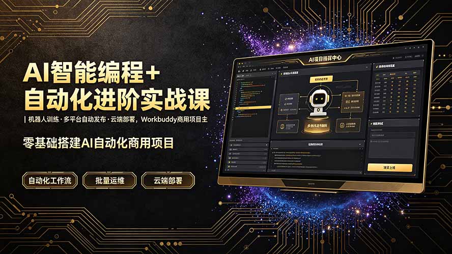 AI智能编程+自动化进阶实战课｜机器人训练·多平台自动发布·云端部署，Workbuddy商用项目全流程教学-源创文化