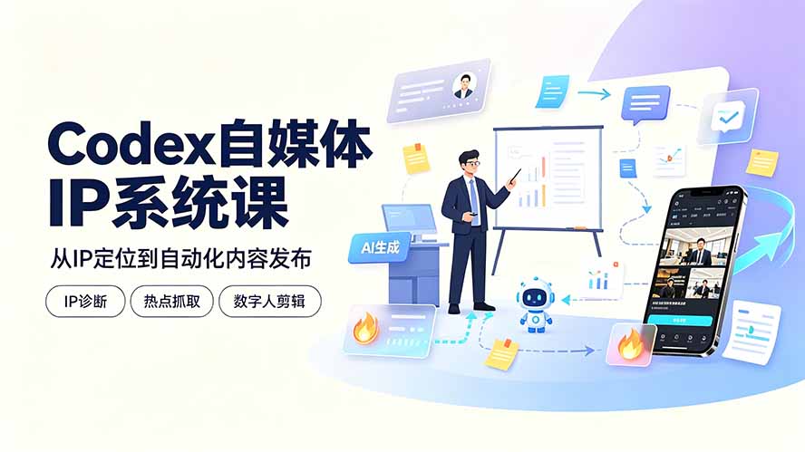 Codex自媒体IP系统课：IP诊断/热点抓取/IP蒸馏 Skill，爆款复刻数字人多平台自动发布教程-源创文化