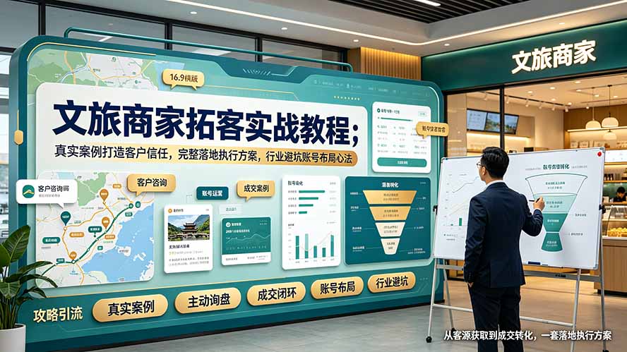 文旅商家拓客实战教程；真实案例打造客户信任，完整落地执行方案，行业避坑账号布局心法-源创文化