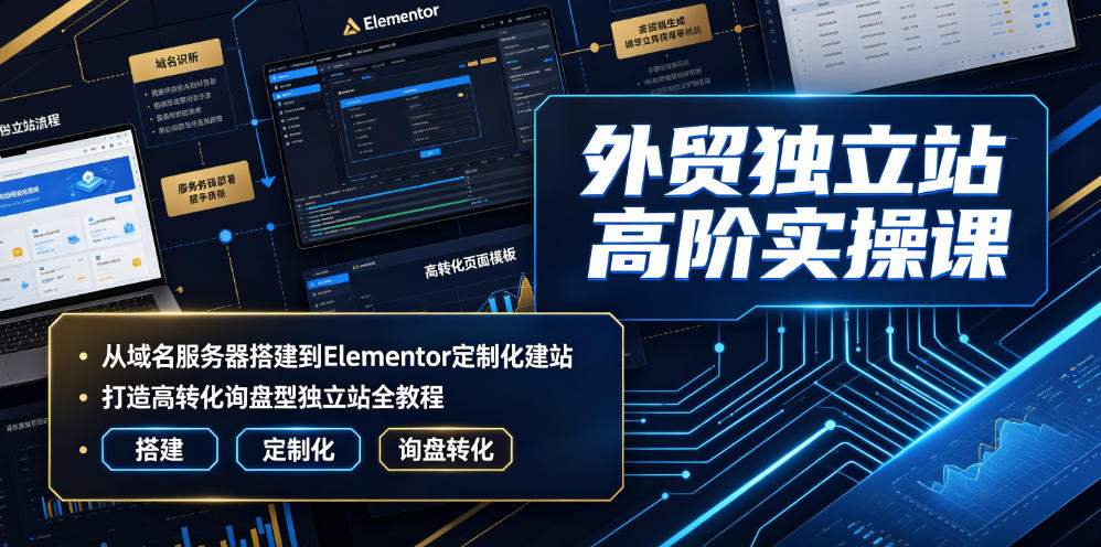 外贸独立站高阶实操课｜从域名服务器搭建到Elementor定制化建站，打造高转化询盘型独立站全教程-源创文化