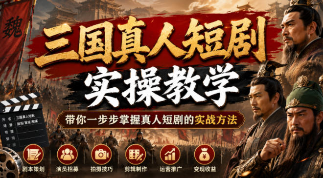 三国真人短剧实操教学，带你一步步掌握真人短剧的实战方法-源创文化