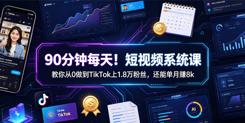 90分钟每天！短视频系统课教你从0做到TikTok上1.8万粉丝，还能单月賺8k【原创双语字幕】-源创文化