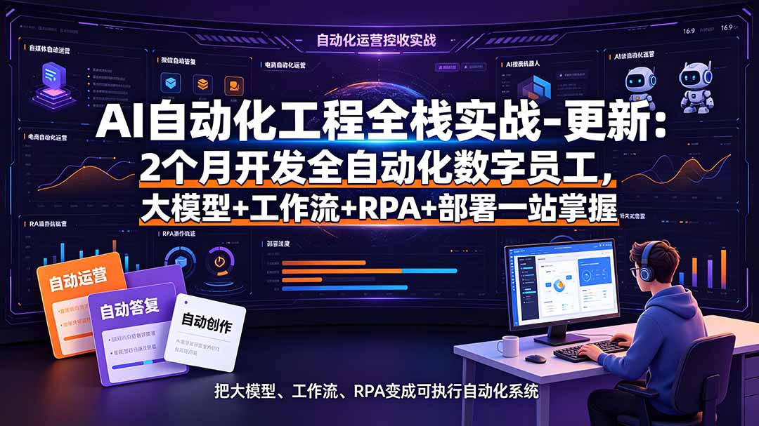 AI自动化工程全栈实战-更新：2个月开发全自动化数字员工，大模型+工作流+RPA+部署一站式掌握-源创文化