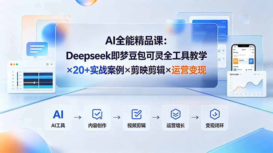 AI全能精品课：Deepseek即梦豆包可灵全工具教学×20+实战案例×剪映剪辑×运营变现-源创文化