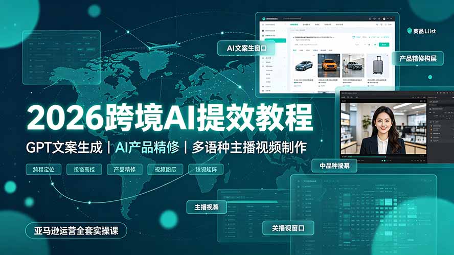 2026跨境AI提效教程·GPT文案生成｜AI产品精修｜多语种主播视频制作，亚马逊运营全套实操课-源创文化