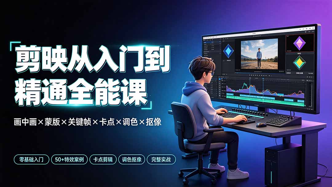 剪映从入门到精通全能课：画中画×蒙版×关键帧×卡点×调色×抠像，一站式掌握剪辑核心技能-源创文化