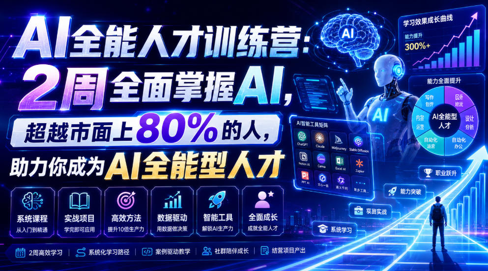 AI全能人才训练营：2周全面掌握AI，超越市面上80%的人，助力你成为AI全能型人才-源创文化