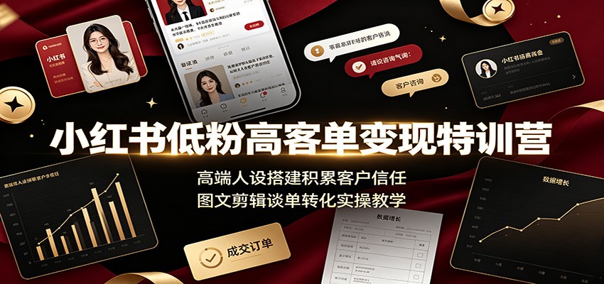 小红书低粉高客单变现特训营：高端人设搭建积累客户信任，图文剪辑谈单转化实操教学-源创文化