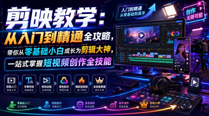 剪映教学：从入门到精通全攻略，带你从零基础小白成长为剪辑大神，一站式掌握短视频创作全技能-源创文化