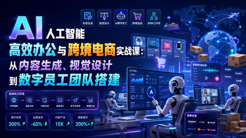 AI人工智能高效办公与跨境电商实战课：从内容生成、视觉设计到数字员工团队搭建-源创文化