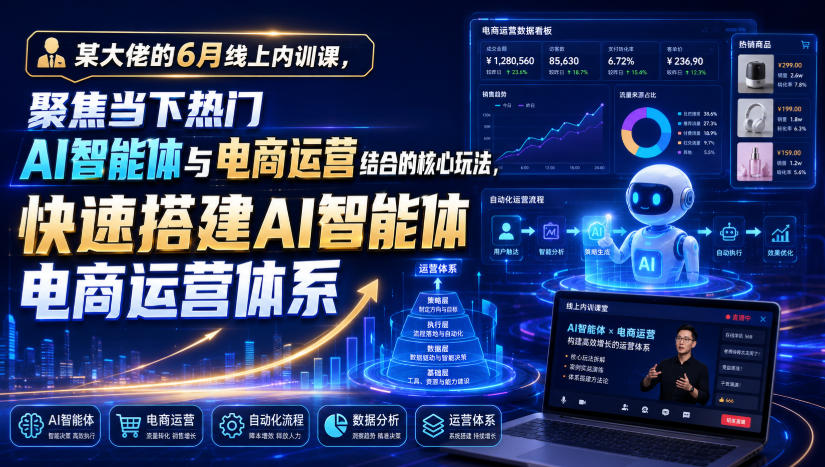 某大佬的6月线上内训课，聚焦当下热门AI智能体与电商运营结合的核心玩法，快速搭建AI智能体电商运营体系-源创文化