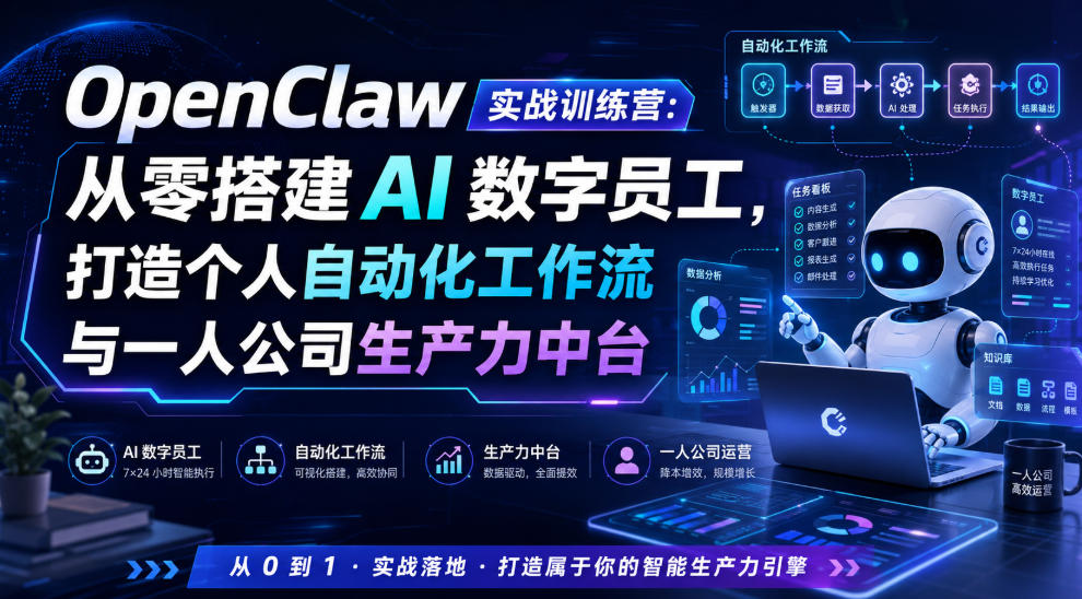 OpenClaw实战训练营：从零搭建AI数字员工，打造个人自动化工作流与一人公司生产力中台-源创文化