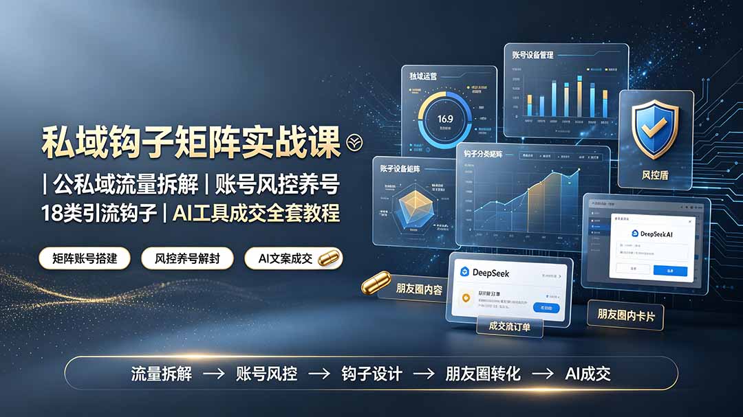 私域钩子矩阵实战课〓公私域流量拆解｜账号风控养号｜18类引流钩子｜AI工具成交全套教程-源创文化