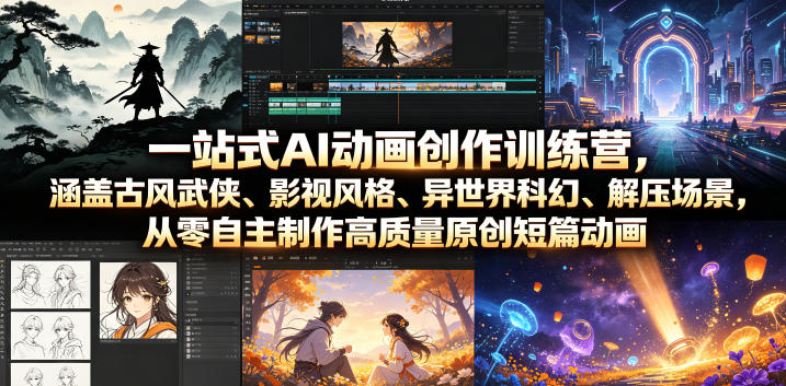 一站式AI动画创作训练营，涵盖古风武侠、影视风格、异世界科幻、解压场景，从零自主制作高质量原创短篇动画(更新)-源创文化
