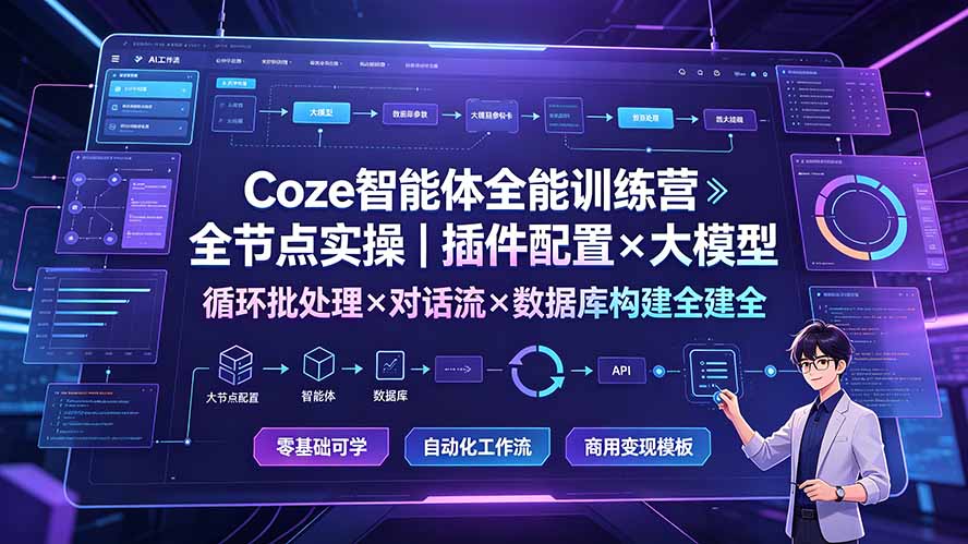Coze智能体全能训练营：全节点实操｜插件配置×大模型×循环批处理×对话流×数据库构建全教学-源创文化