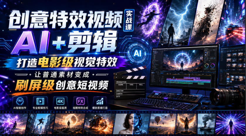 创意特效视频实战课，AI+剪辑打造电影级视觉特效，让普通素材变成刷屏级创意短视频-源创文化
