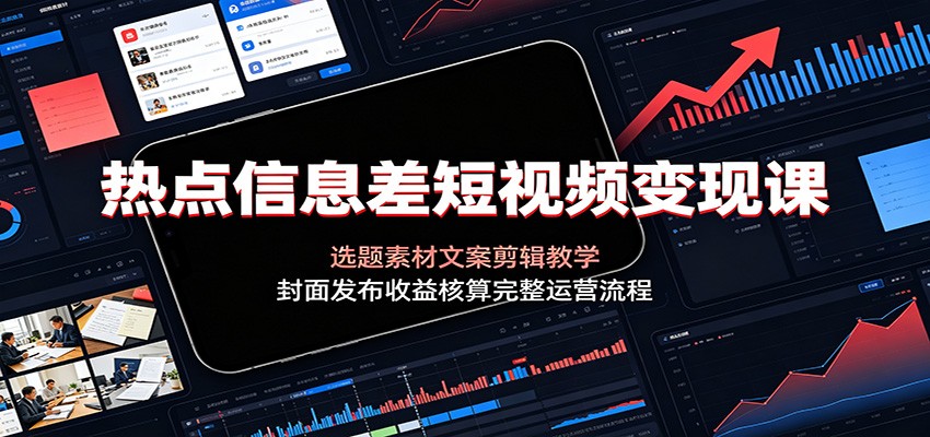 热点信息差短视频变现课：选题素材文案剪辑教学，封面发布收益核算完整运营流程-源创文化
