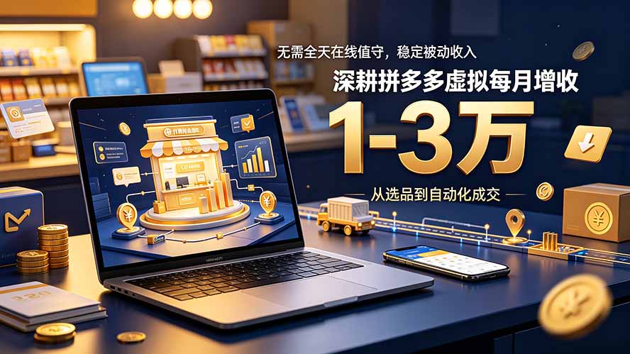 无需全天在线值守，稳定被动收入，深耕拼多多虚拟每月增收 1-3 万-源创文化