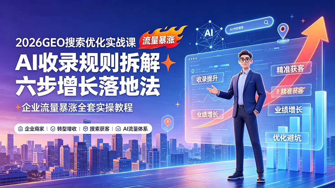 2026GEO搜索优化实战课：AI收录规则拆解｜六步增长落地法｜企业流量暴涨全套实操教程-源创文化