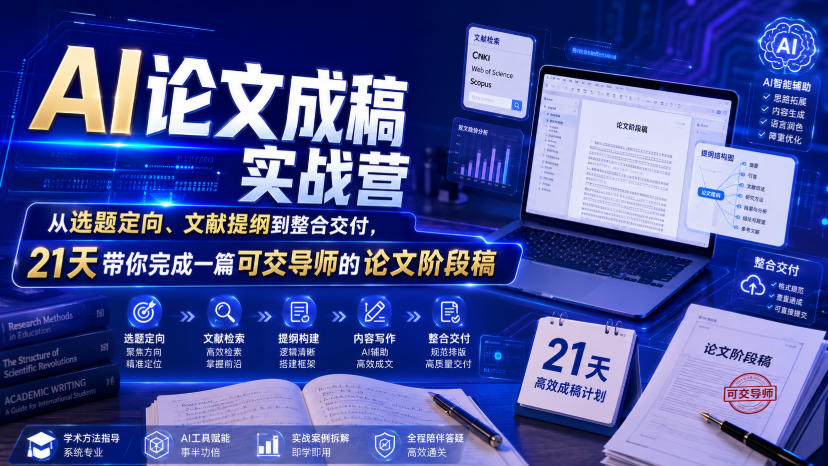 AI论文成稿实战营，从选题定向、文献提纲到整合交付，21天带你完成一篇可交导师的论文阶段稿-源创文化