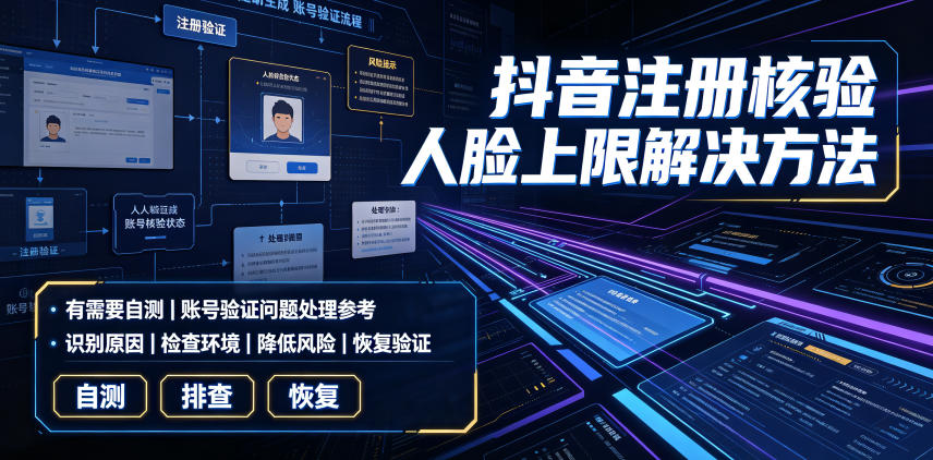 抖音注册核验人脸上限解决方法，有需要自测-源创文化