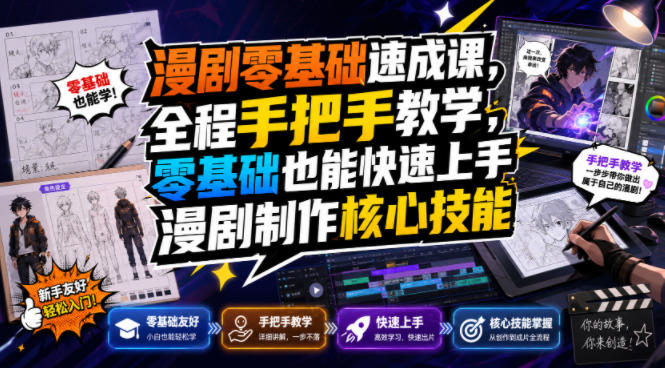 漫剧零基础速成课，全程手把手教学，零基础也能快速上手漫剧制作核心技能-源创文化