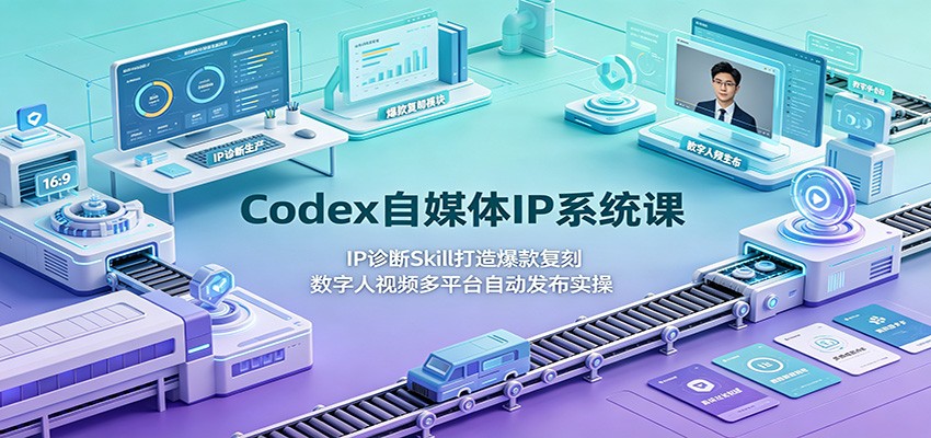 Codex自媒体IP系统课：IP诊断Skill打造爆款复刻，数字人视频多平台自动发布实操-源创文化