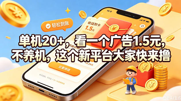 单机20+，看一个广告1.5米，不养机，这个新平台大家快来撸【揭秘】-源创文化