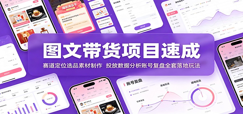 图文带货项目速成：赛道定位选品素材制作，投放数据分析账号复盘全套落地玩法-源创文化
