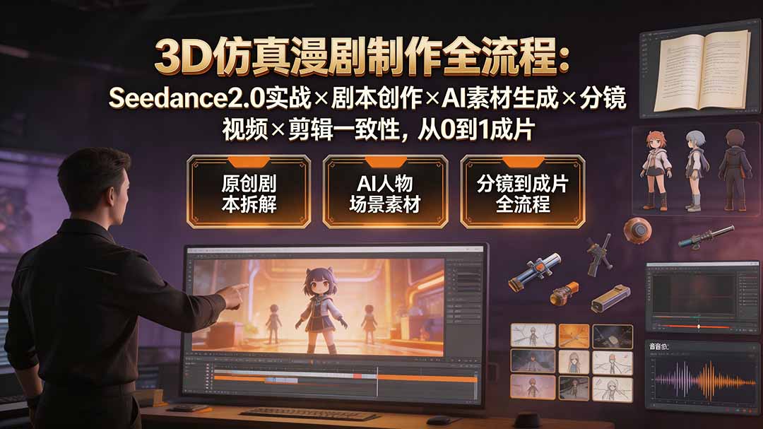 3D仿真漫剧制作全流程：Seedance2.0实战×剧本创作×AI素材生成×分镜视频×剪辑一致性，从0到1成片-源创文化
