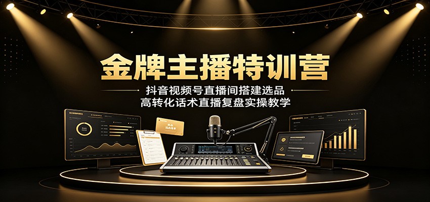 金牌主播特训营：抖音视频号直播间搭建选品，高转化话术直播复盘实操教学-源创文化