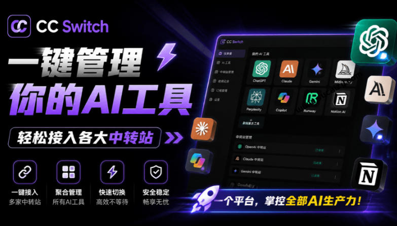 一键给Chatgpt、Codex、Claude接入地第三方中转站，CC Switch统一管理你的AI编程工具工作流-源创文化