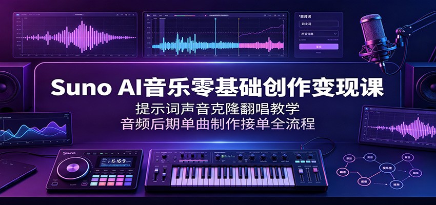 Suno AI音乐零基础创作变现课：提示词声音克隆翻唱教学，音频后期单曲制作接单全流程-源创文化