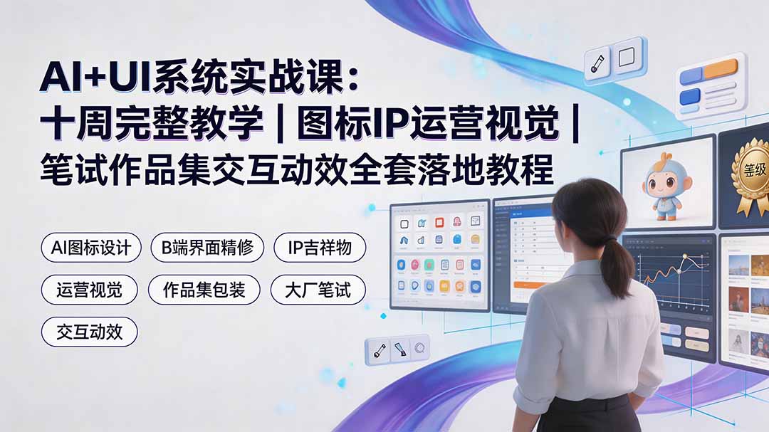 AI+UI系统实战课:十周完整教学|图标IP运营视觉|笔试作品集交互动效全套落地教程-源创文化