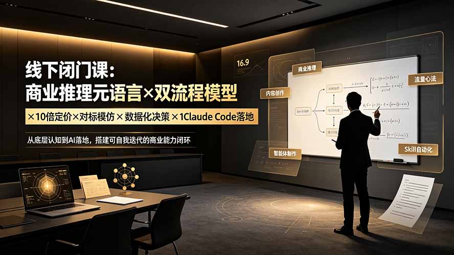 线下闭门课:商业推理元语言×双流程模型×10倍定价×对标模仿×数据化决策×Claude Code落地,击穿认知盲区-源创文化