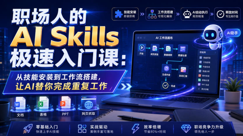 职场人的AI Skills极速入门课:从技能安装到工作流搭建,让AI替你完成重复工作-源创文化