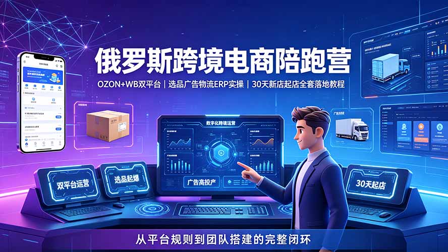 2026俄罗斯跨境电商陪跑营:OZON+WB双平台|选品广告物流ERP实操|30天新店起店全套落地教程-源创文化