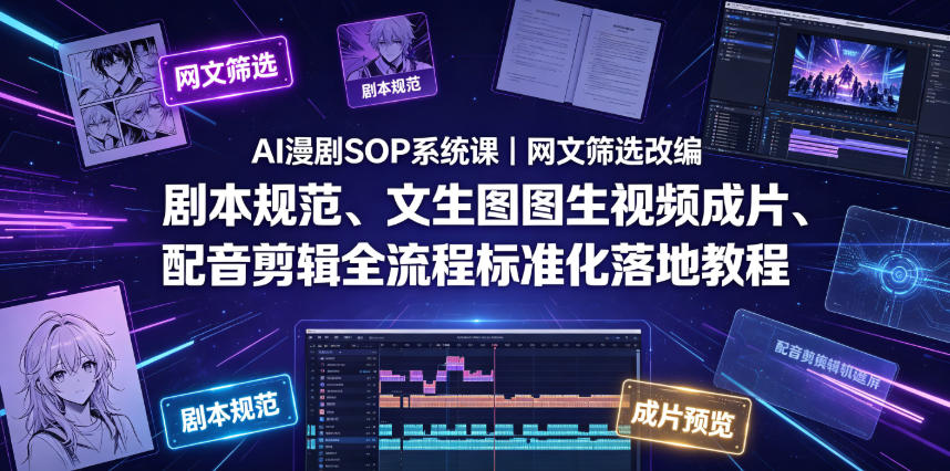 AI漫剧SOP系统课｜网文筛选改编、剧本规范、文生图图生视频成片、配音剪辑全流程标准化落地教程(更新)-源创文化