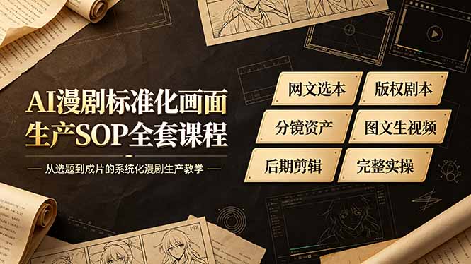 AI漫剧标准化画面生产SOP全套课程-更新，网文选本版权剧本分镜资产全覆盖，图文生视频后期剪辑完整实操教学-源创文化