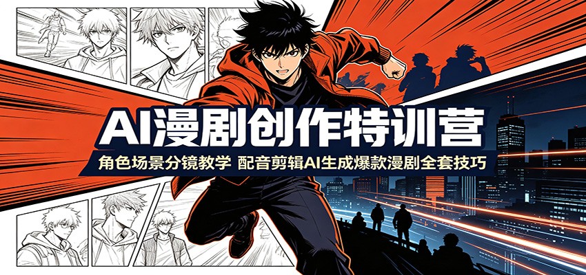 AI漫剧创作特训营:角色场景分镜教学,配音剪辑AI生成爆款漫剧全套技巧-源创文化