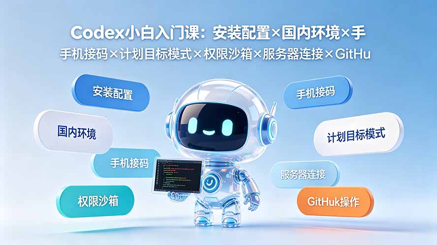Codex小白入门课：安装配置×国内环境×手机接码×计划目标模式×权限沙箱×服务器连接×GitHub操作-源创文化